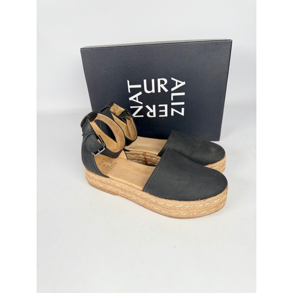 Naturalizer Waverly Black Espadrille Platform Sandals Ankle Strap Womens‎ 7.5M